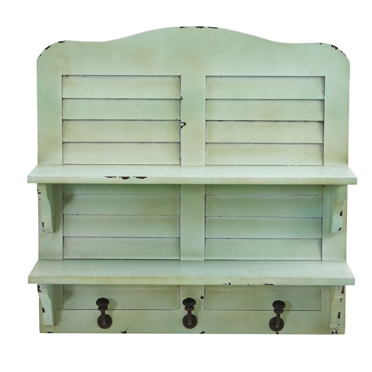 20" Vintage Window Shutter Shelving with Hooks Wall Decor